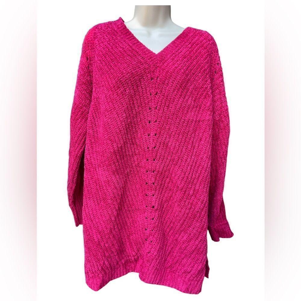 LANE BRYANT V-Neck Super Soft fuchsia Pullover Long Sleeve 18/20 Side Slits